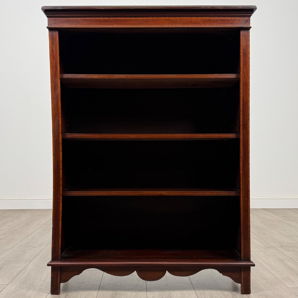 Antique 20th Century Inlaid Open Bookcase In Mahogany  View II