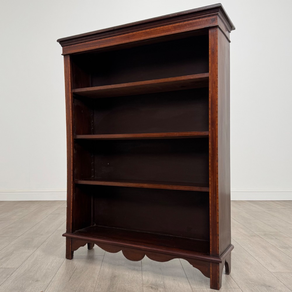Antique 20th Century Inlaid Open Bookcase In Mahogany  View III