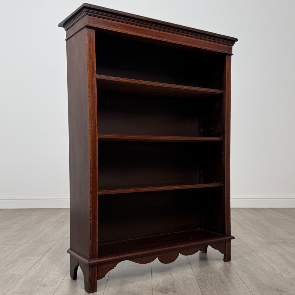 Antique 20th Century Inlaid Open Bookcase In Mahogany  View IX