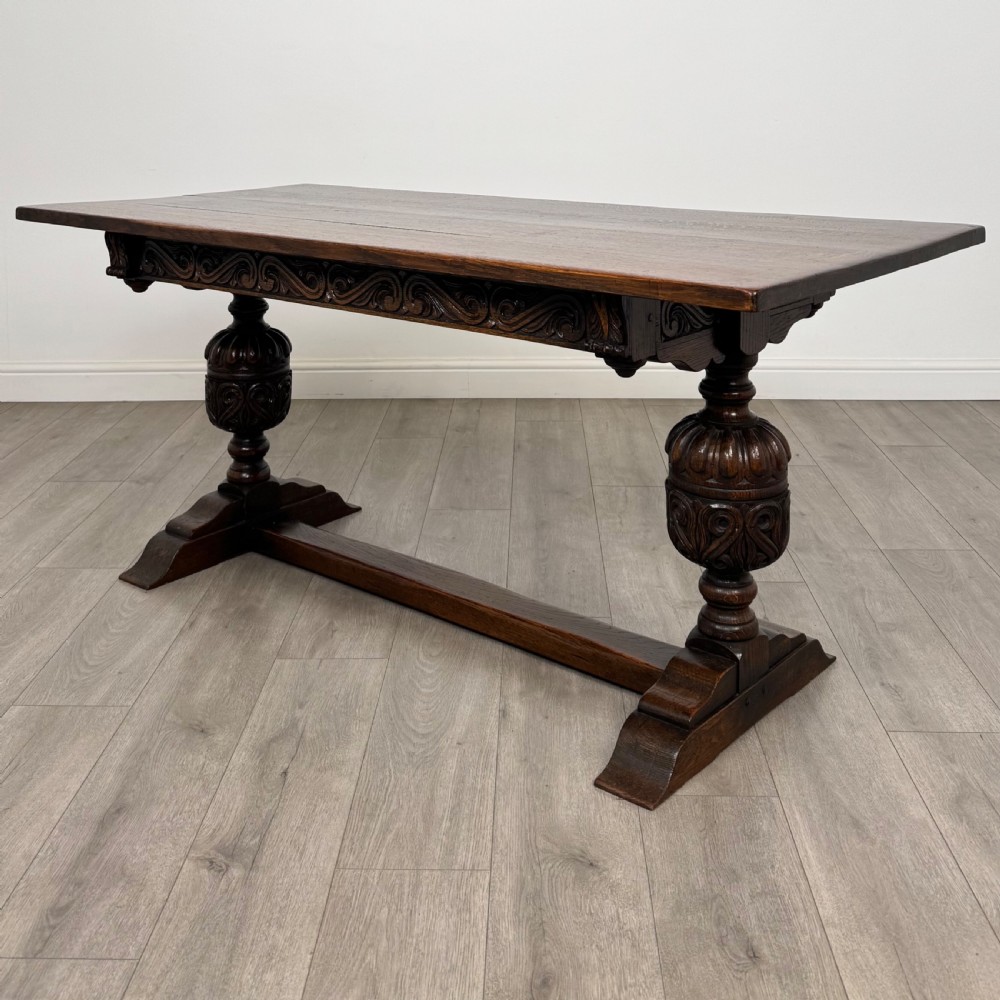 Antique 20th Century Jacobean Style Oak Dining Table 