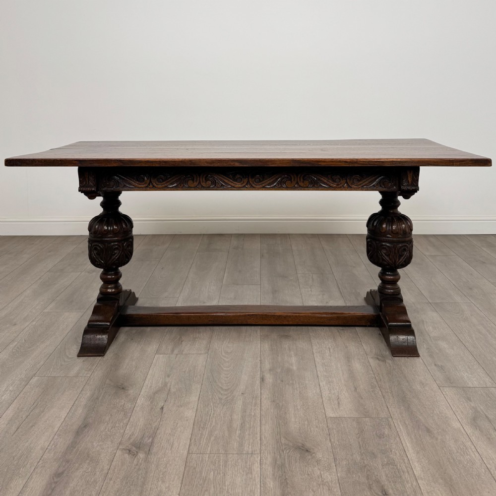 Antique 20th Century Jacobean Style Oak Dining Table  View II
