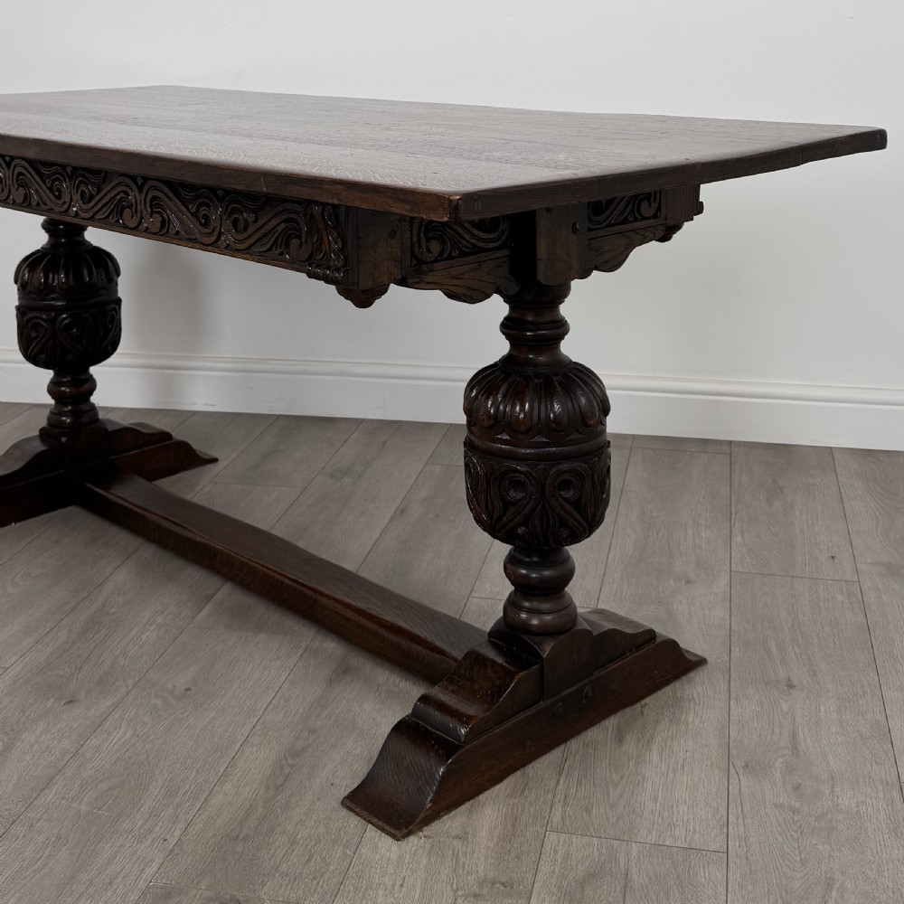 Antique 20th Century Jacobean Style Oak Dining Table  View V