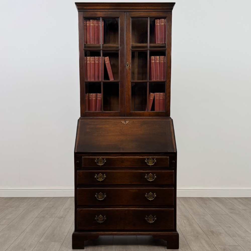 Antique 20th Century Good Quality Bureau Bookcase In Oak