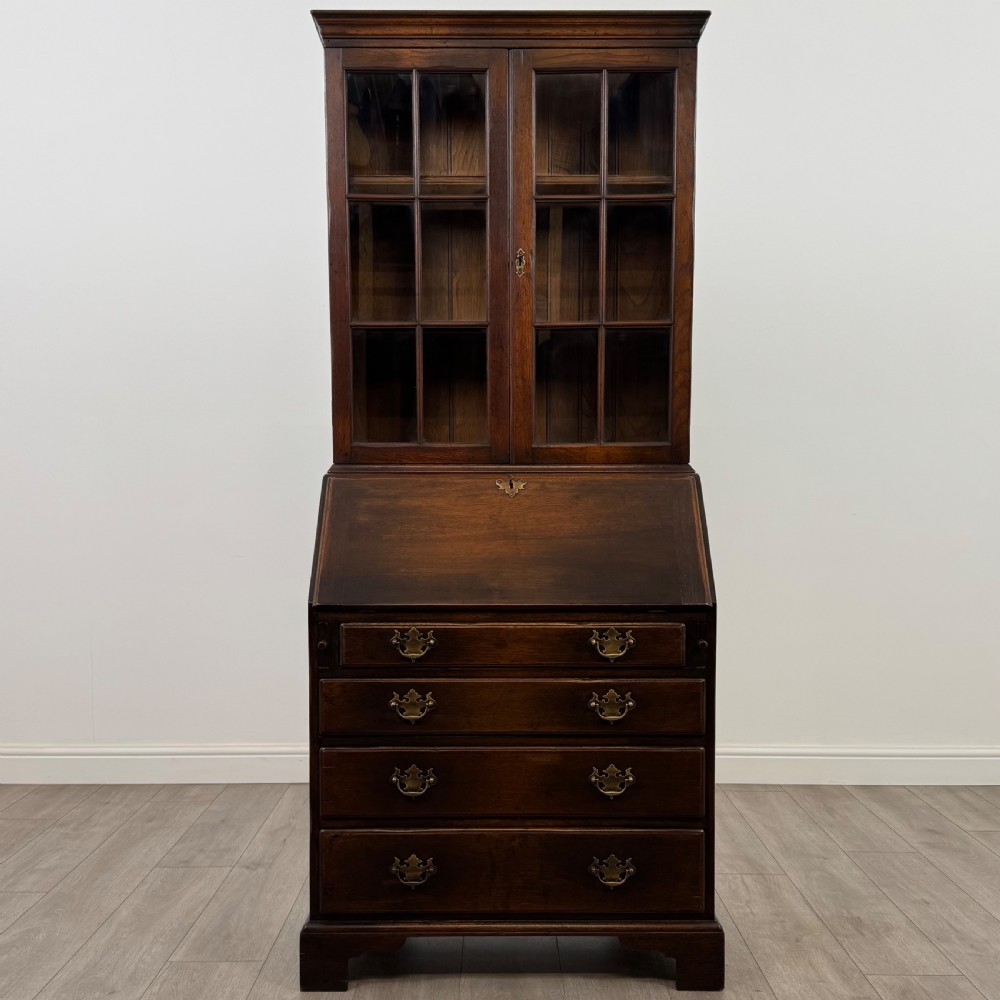 Antique 20th Century Good Quality Bureau Bookcase In Oak View II