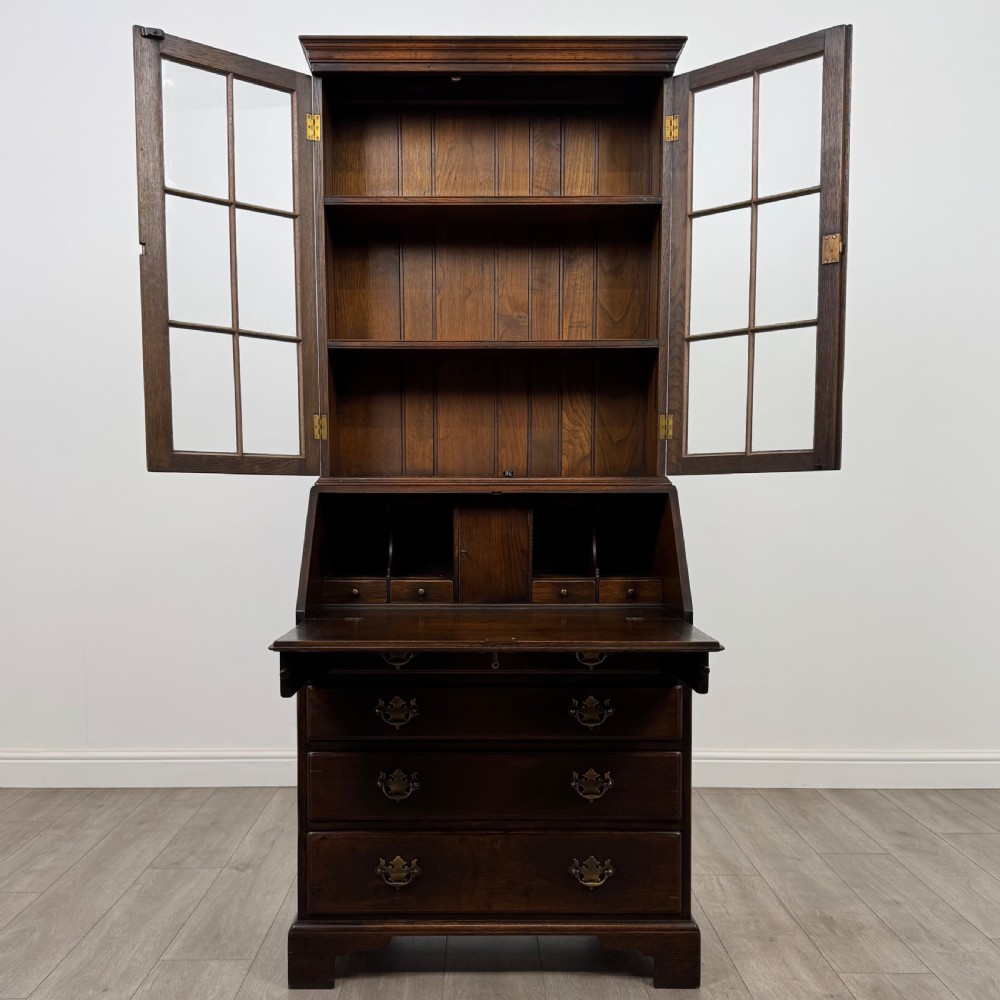 Antique 20th Century Good Quality Bureau Bookcase In Oak View III