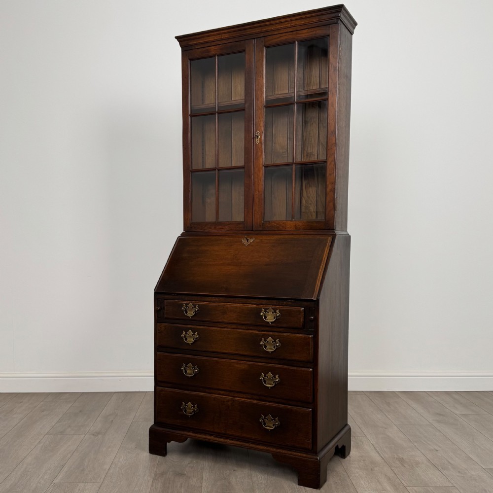 Antique 20th Century Good Quality Bureau Bookcase In Oak View IV
