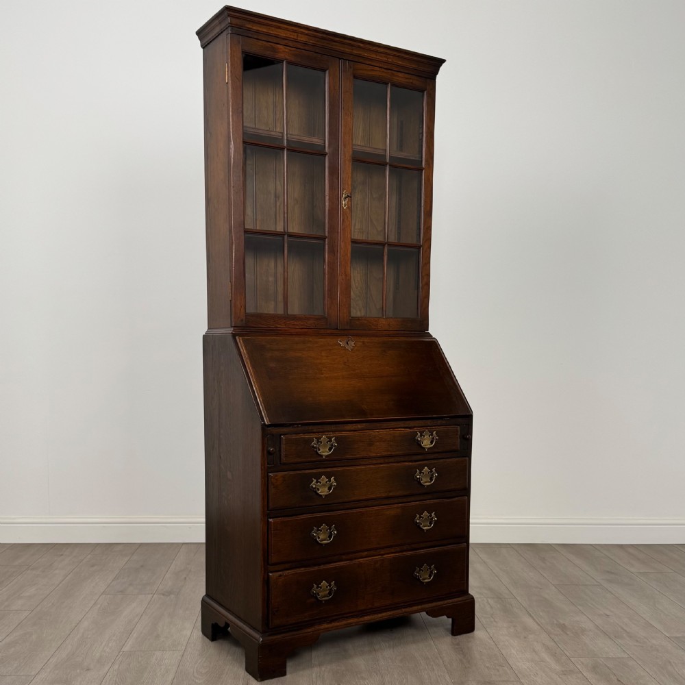 Antique 20th Century Good Quality Bureau Bookcase In Oak View X