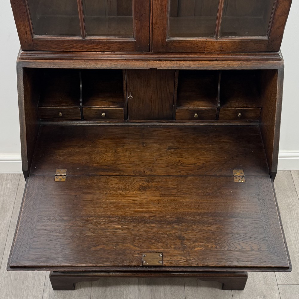Antique 20th Century Good Quality Bureau Bookcase In Oak View XII