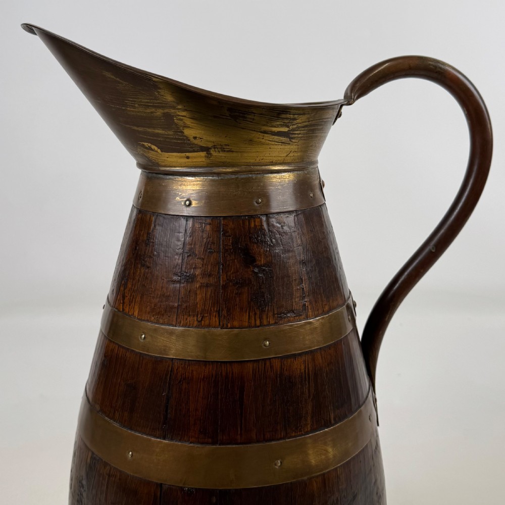 Antique 20th Century Brass Bound Jug Umbrella Stand In Oak  View XI