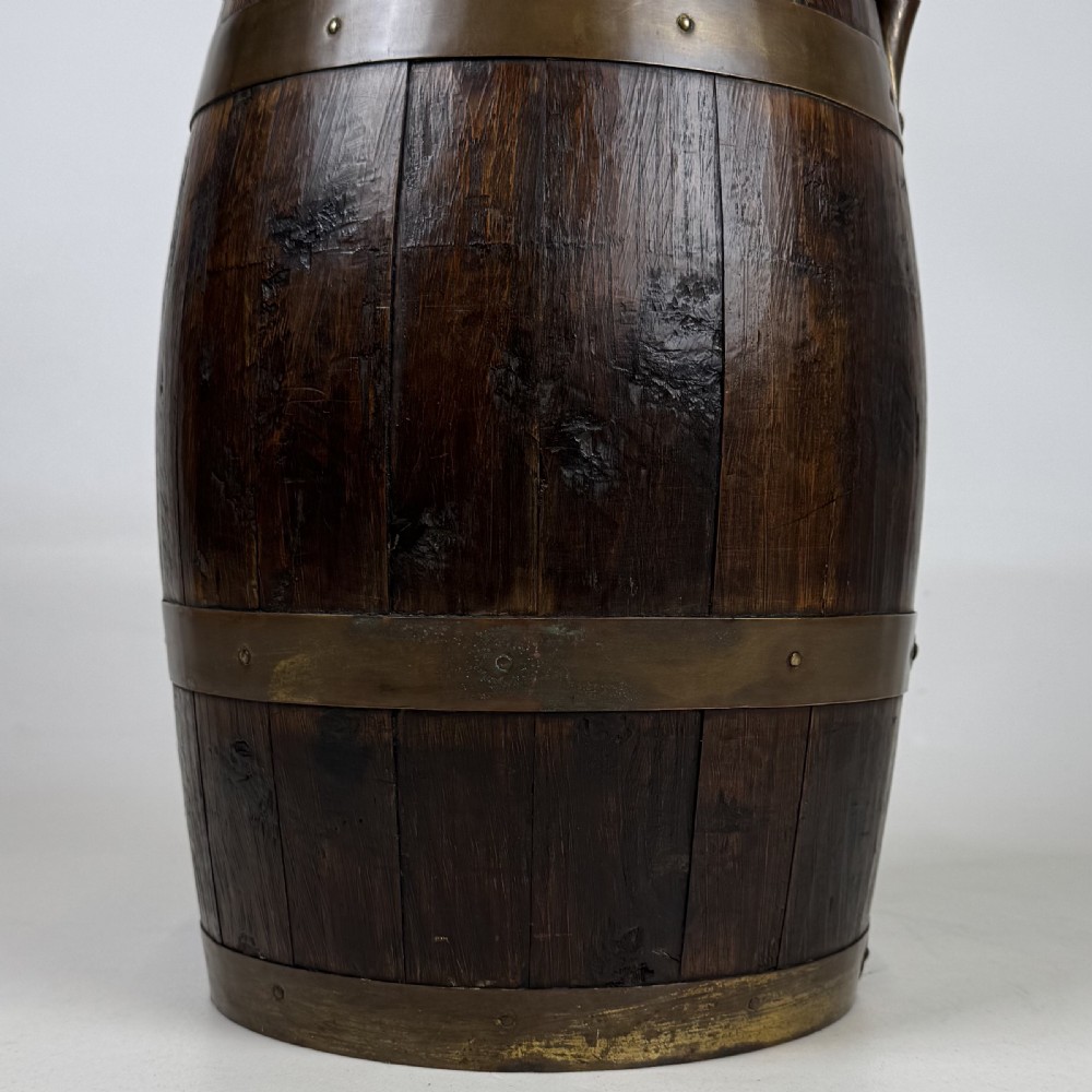 Antique 20th Century Brass Bound Jug Umbrella Stand In Oak  View XII