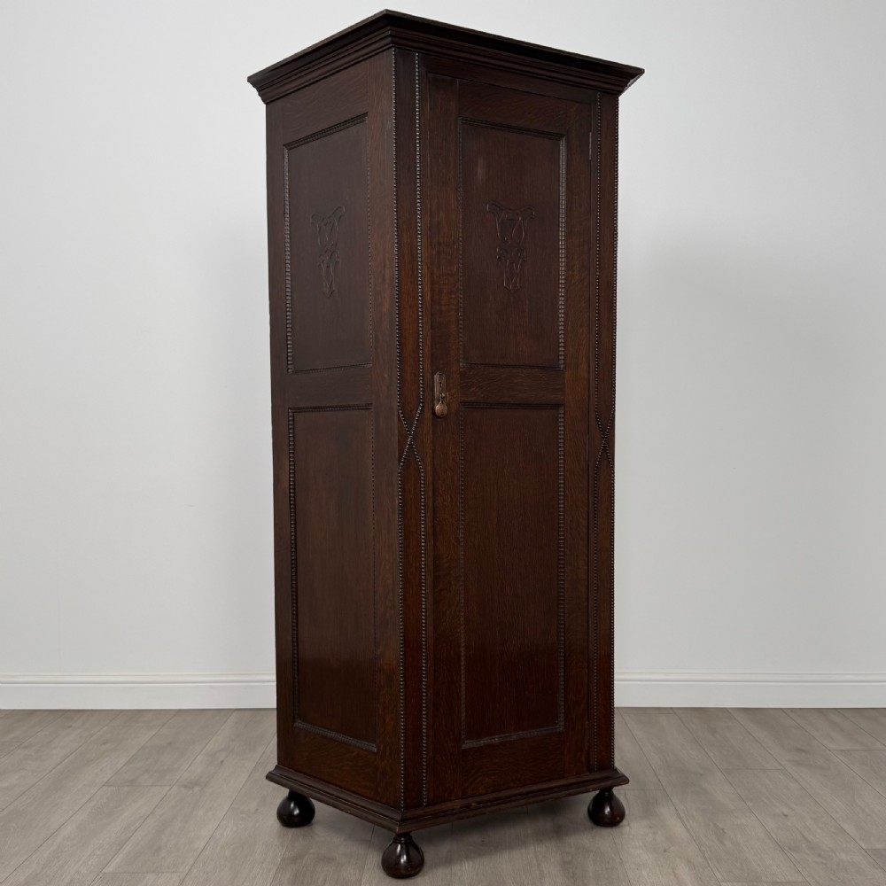  Antique 20th Century Jacobean Style Wardrobe In Oak  View IX