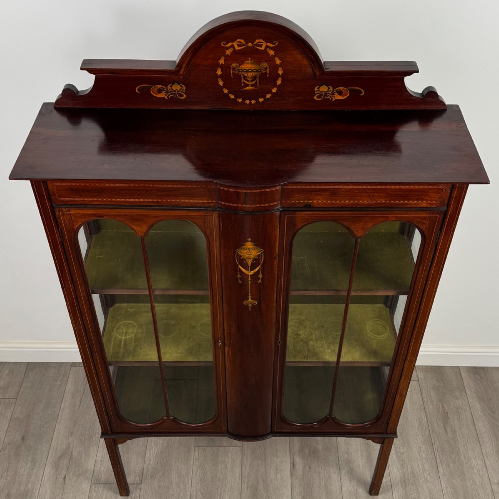 Antique 20th Century Inlaid Display Cabinet In Mahogany View XI