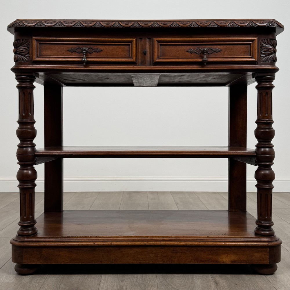 Antique 19th Century Unique French Marble Top Buffet In Walnut