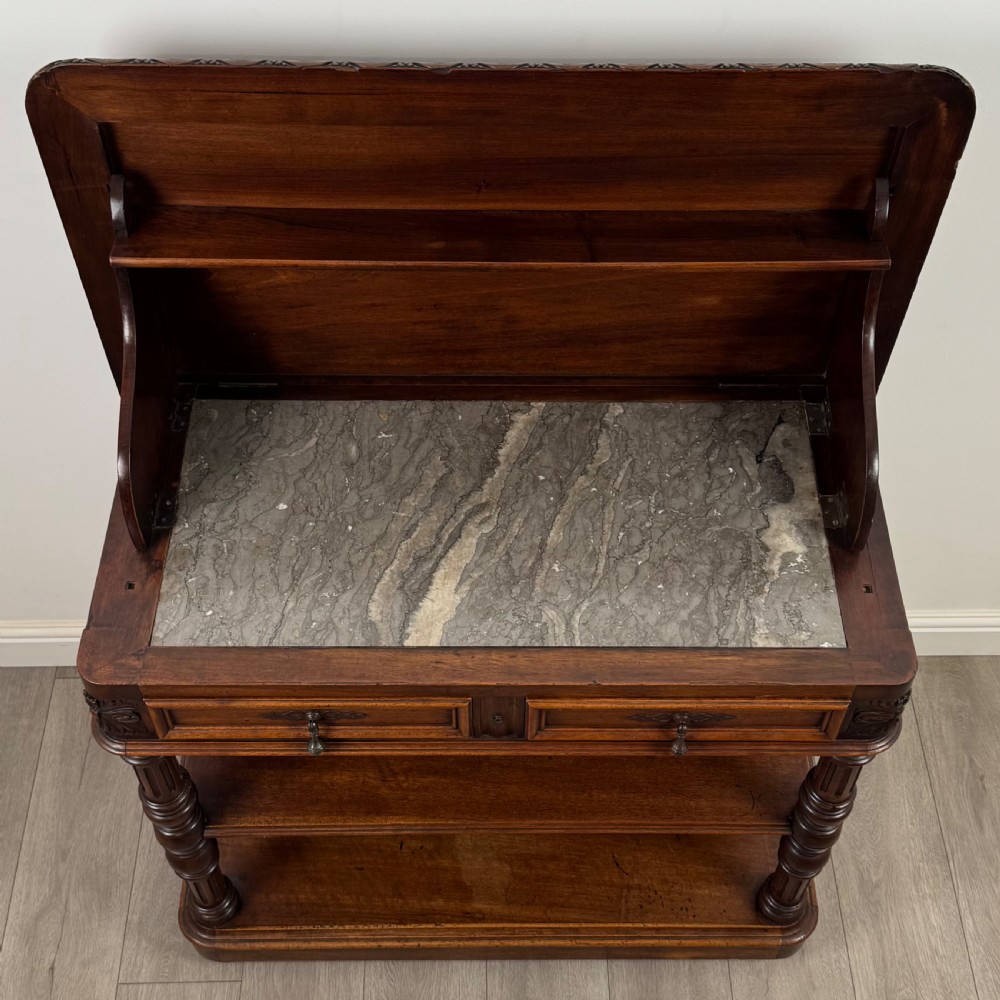Antique 19th Century Unique French Marble Top Buffet In Walnut View XI