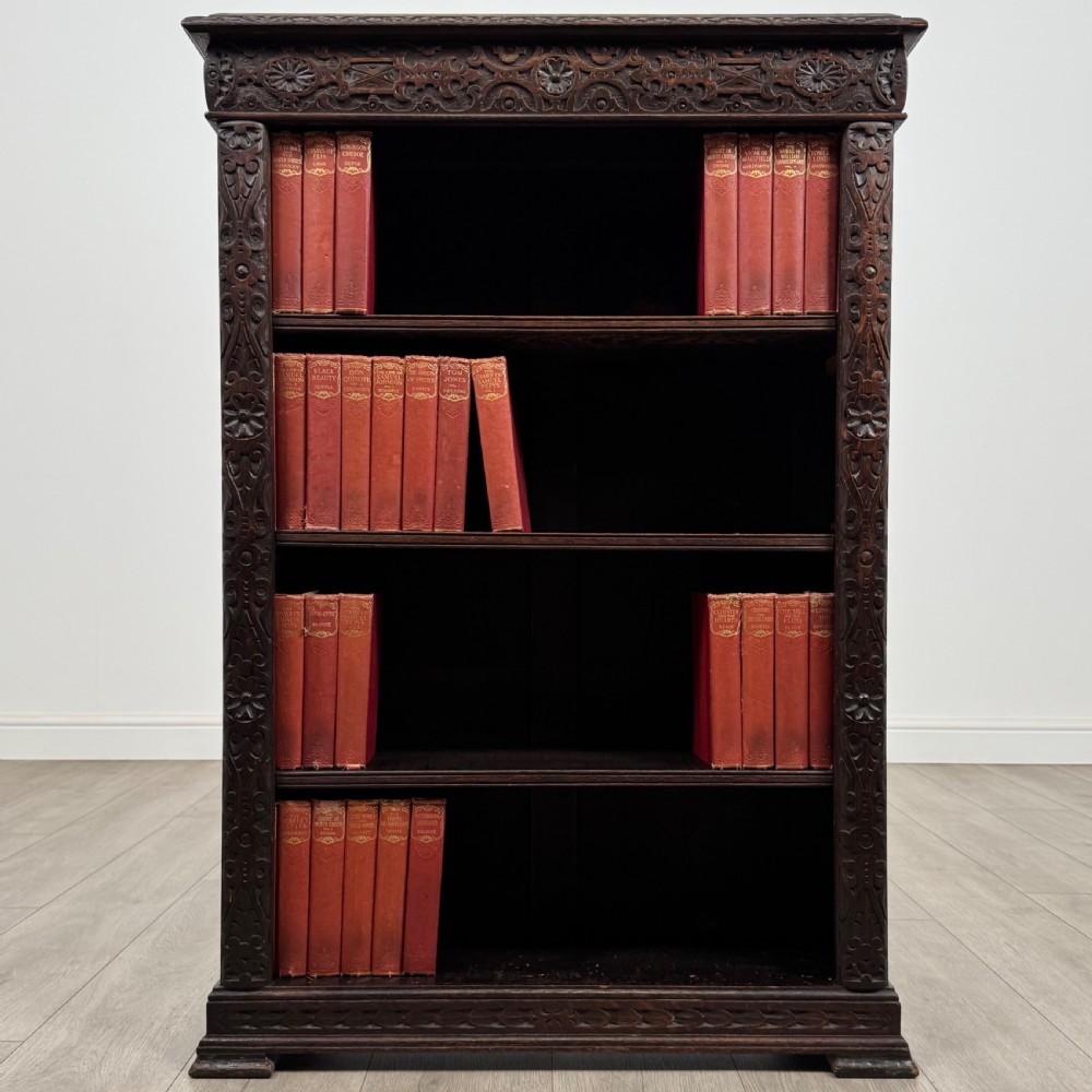 Antique 19th Century Small Carved Oak Bookcase 