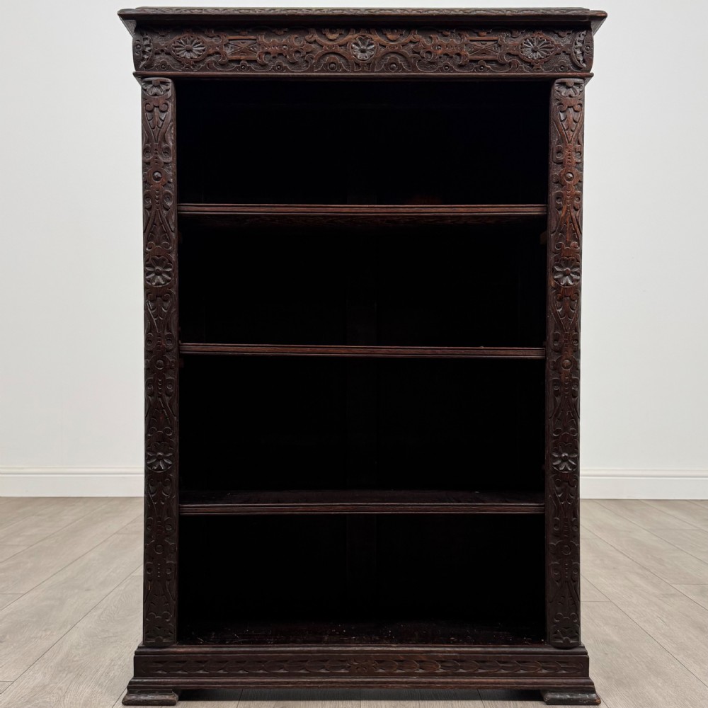 Antique 19th Century Small Carved Oak Bookcase  View II