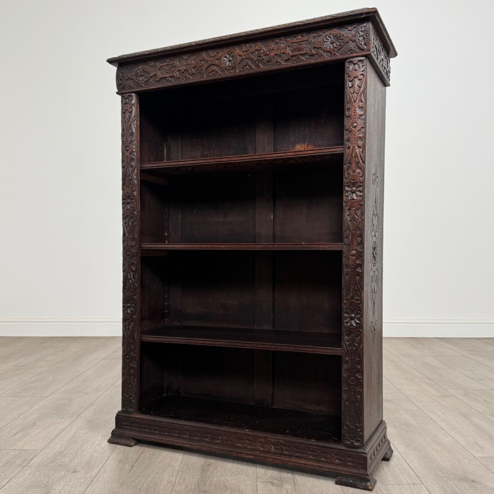 Antique 19th Century Small Carved Oak Bookcase  View III