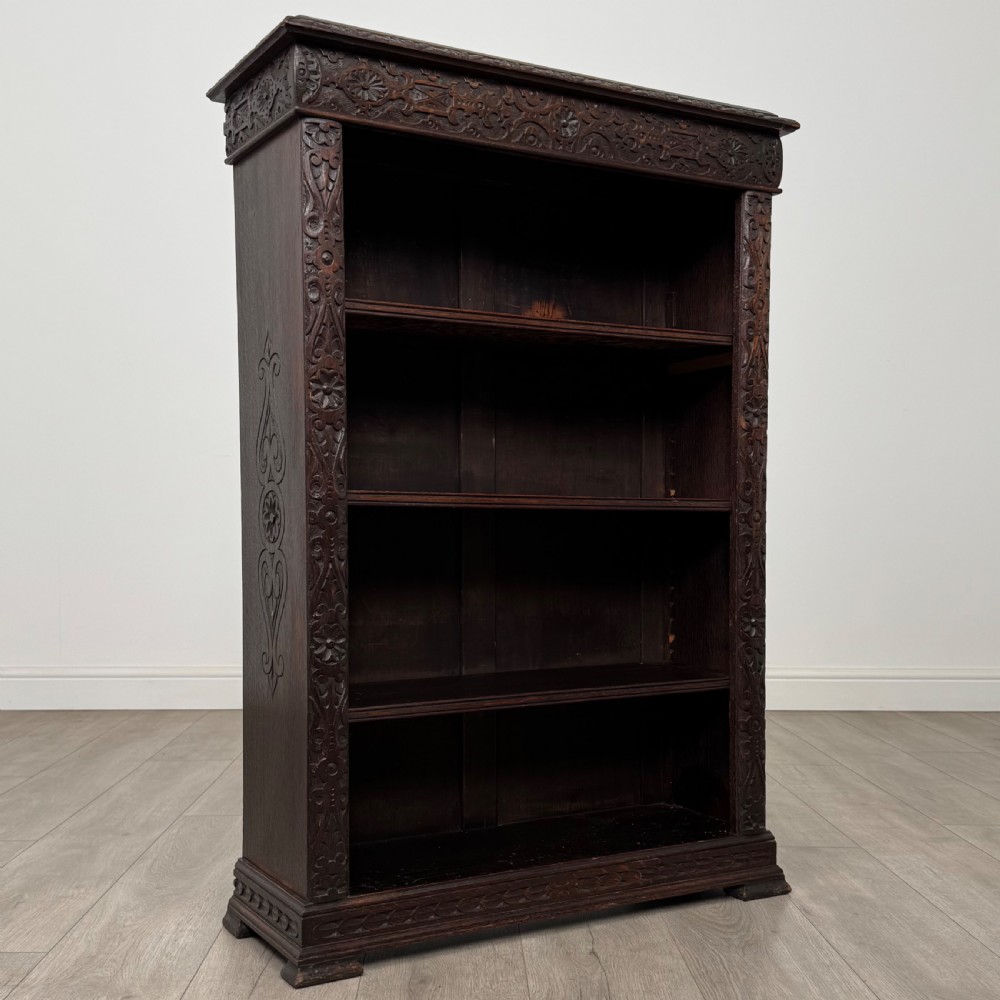 Antique 19th Century Small Carved Oak Bookcase  View IX