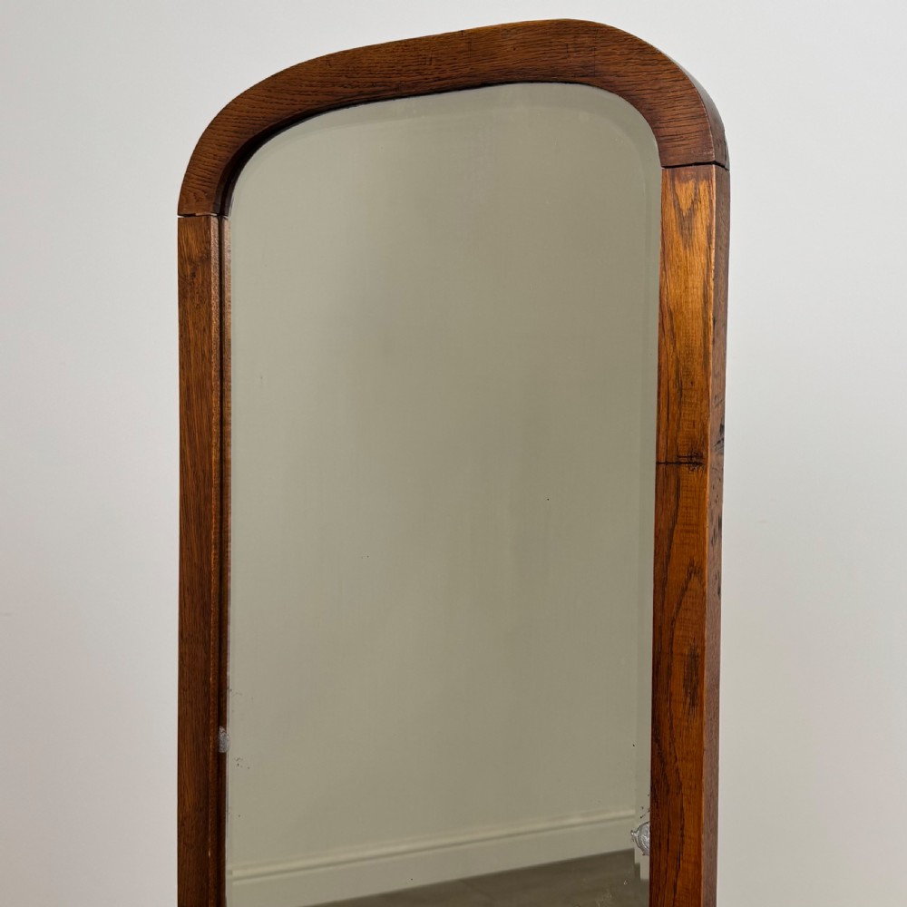 Antique 20th Century Floor Standing Dressing Mirror In Oak  View IX