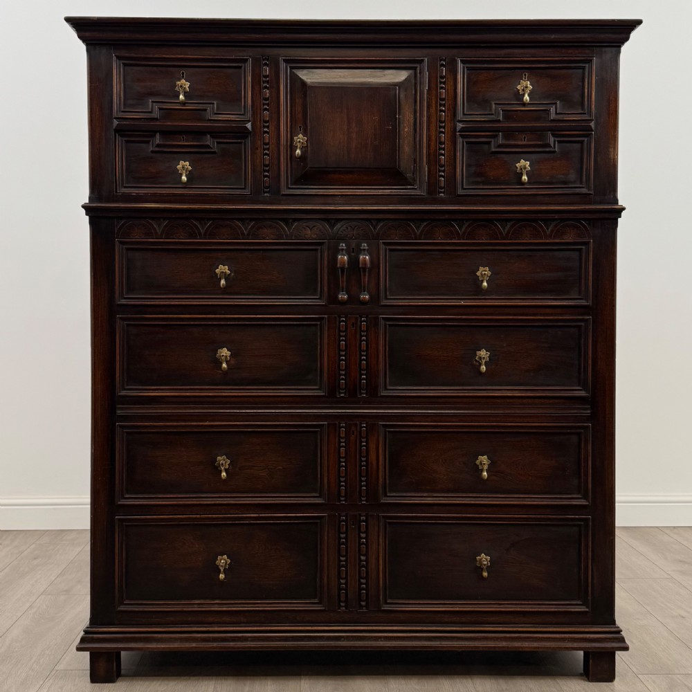 Antique 20th Century Jacobean Style Tall Chest Of Drawers 