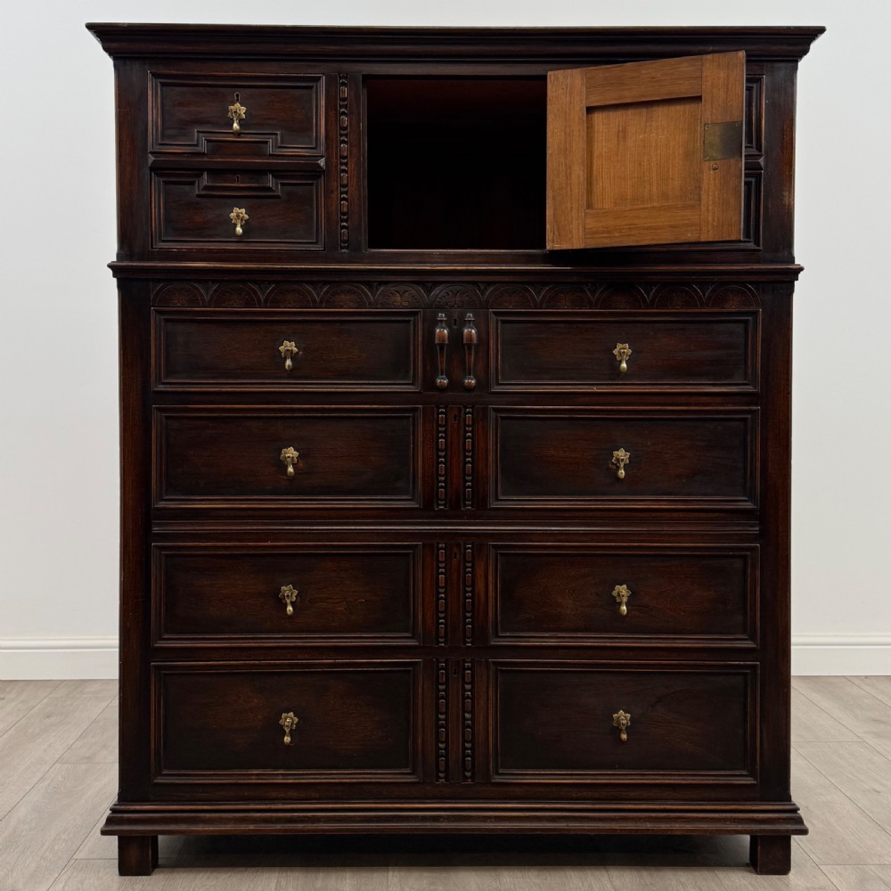 Antique 20th Century Jacobean Style Tall Chest Of Drawers  View II