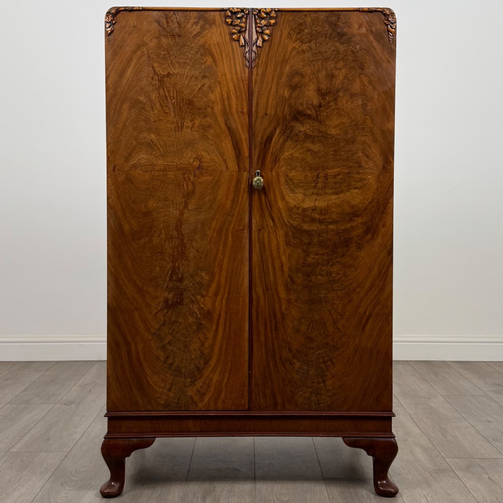 Antique 20th Century Small Burr Walnut Art Deco Cupboard 