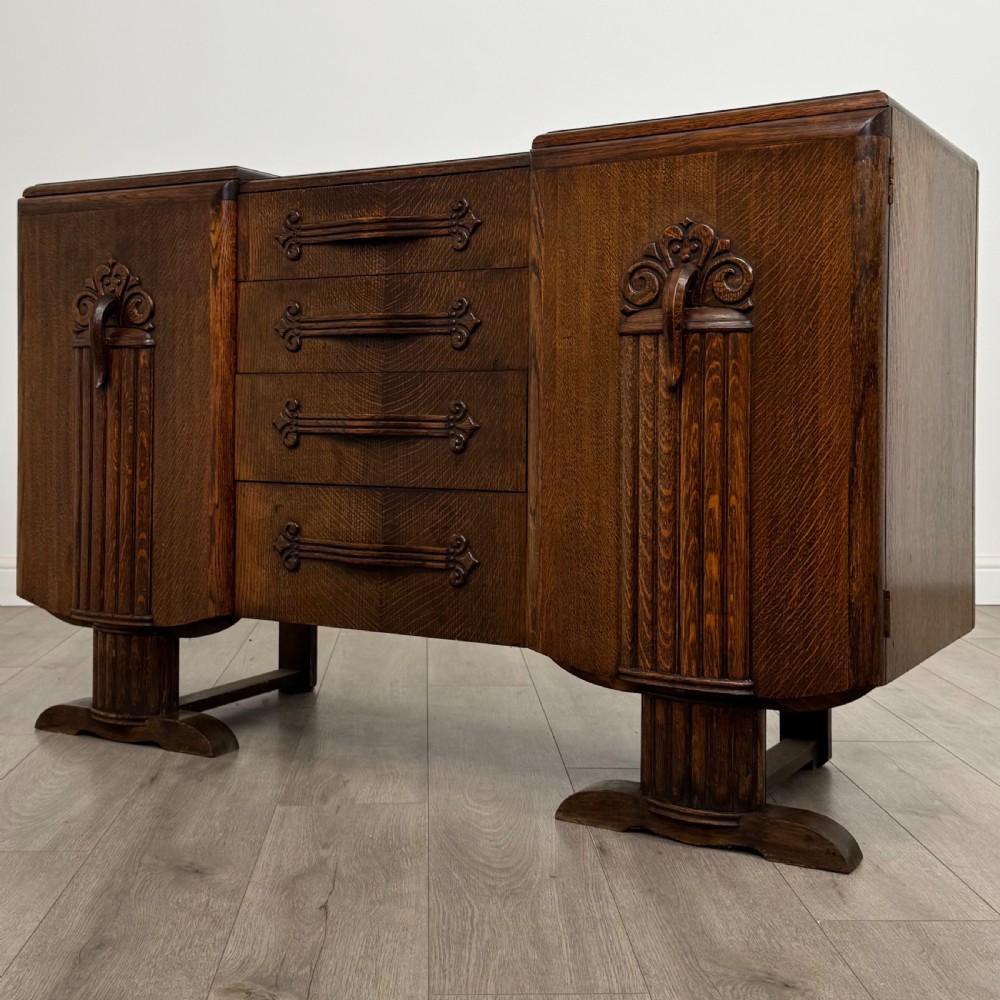 Antique 20th Century Art Deco Style Sideboard In Oak  View III