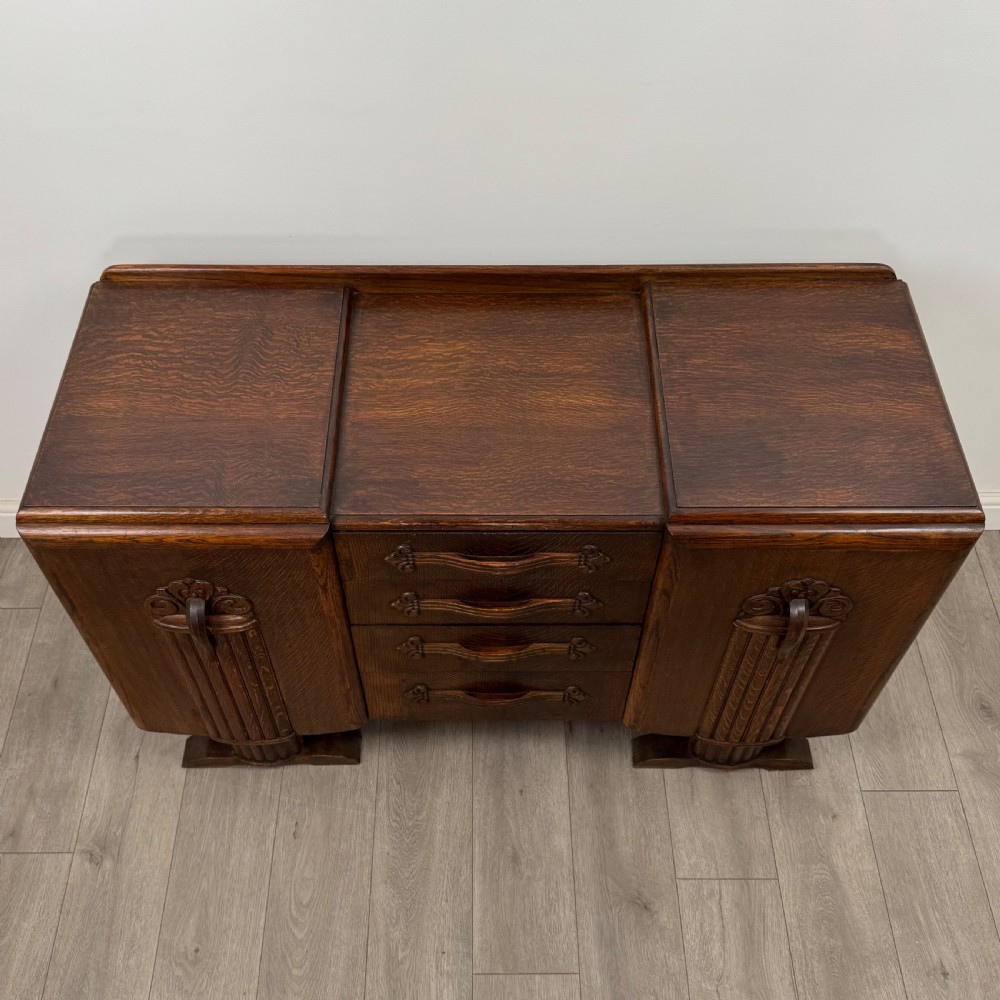 Antique 20th Century Art Deco Style Sideboard In Oak  View IX