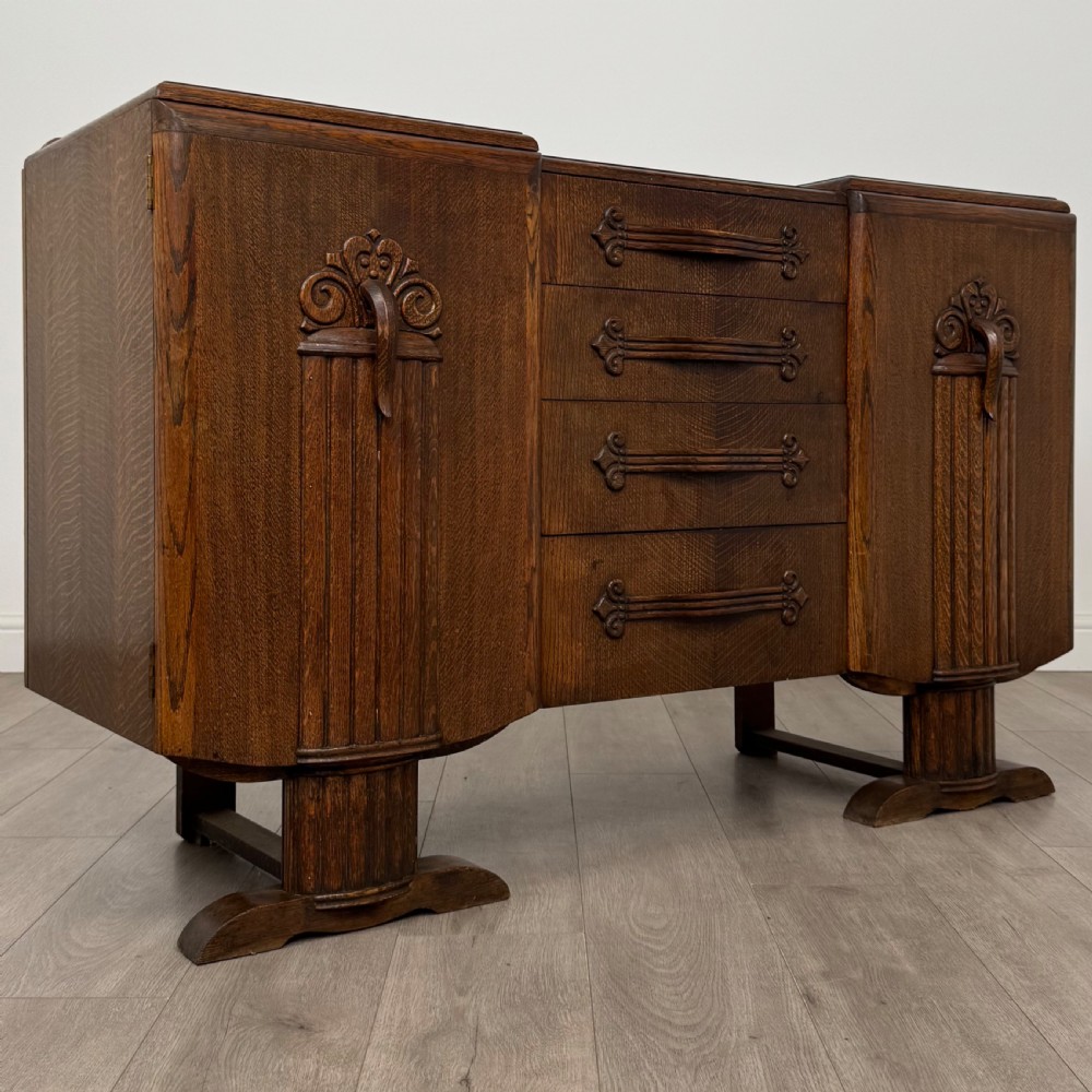 Antique 20th Century Art Deco Style Sideboard In Oak  View X
