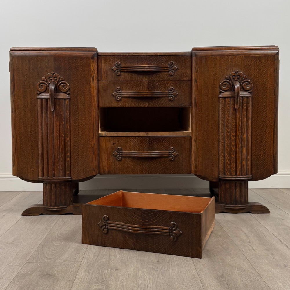 Antique 20th Century Art Deco Style Sideboard In Oak  View XI