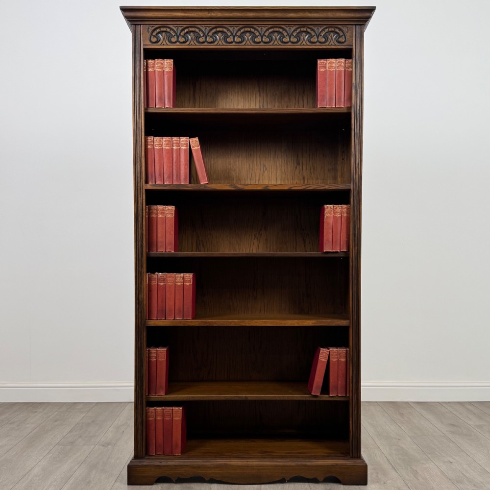 Antique 20th Century Good Quality Open Bookcase In Oak 