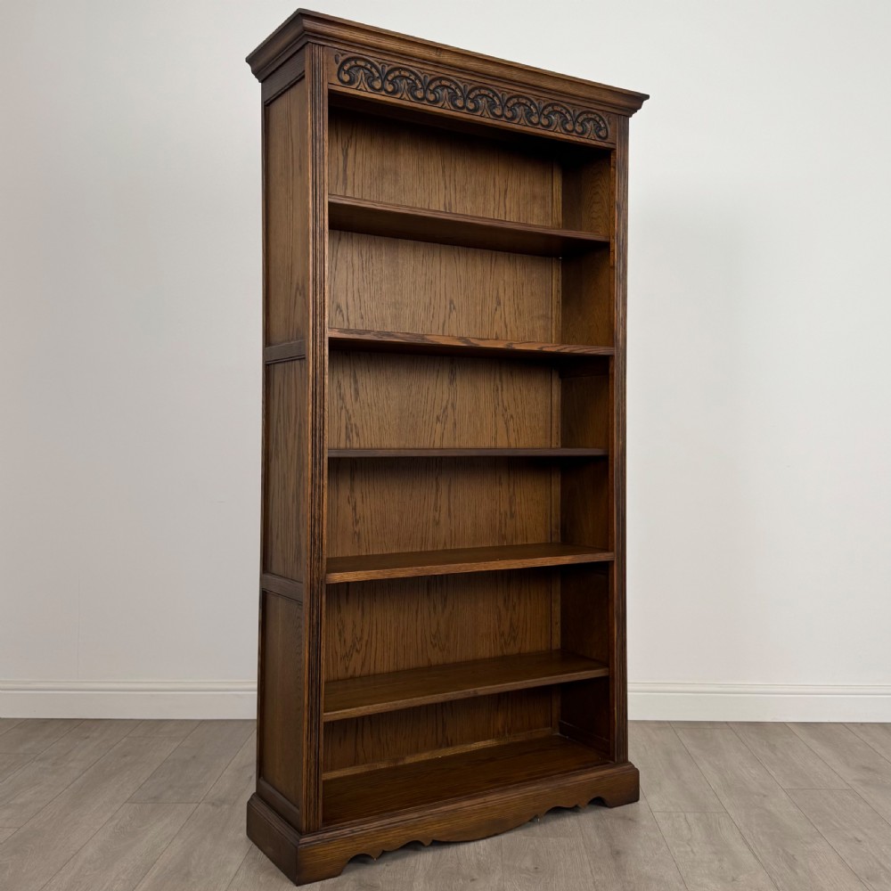 Antique 20th Century Good Quality Open Bookcase In Oak  View X