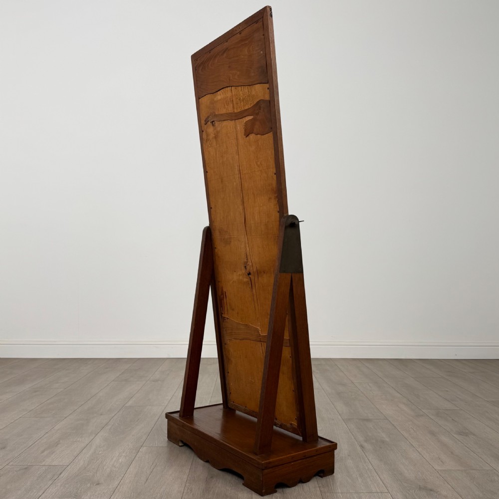 Antique 20th Century Good Quality Cheval Mirror In Oak  View VI