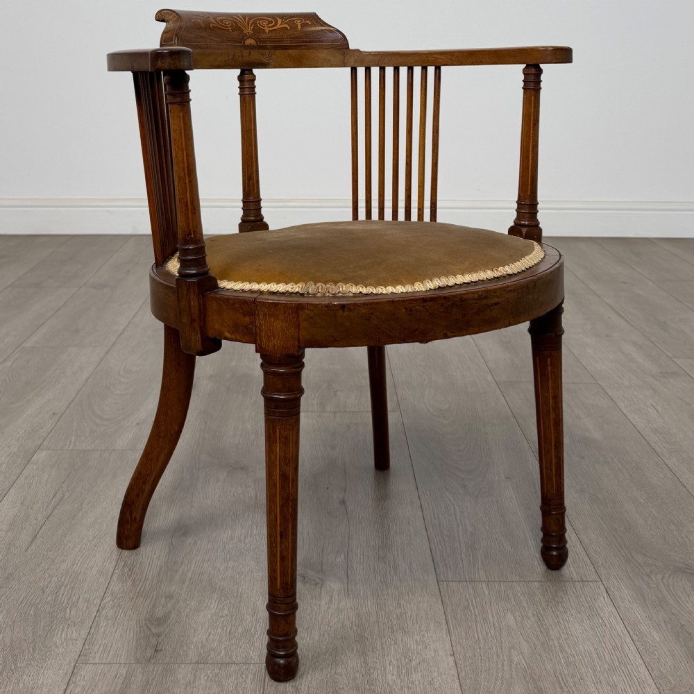 Antique 20th Century Fine Quality Inlaid Tub Chair In Mahogany  View VII