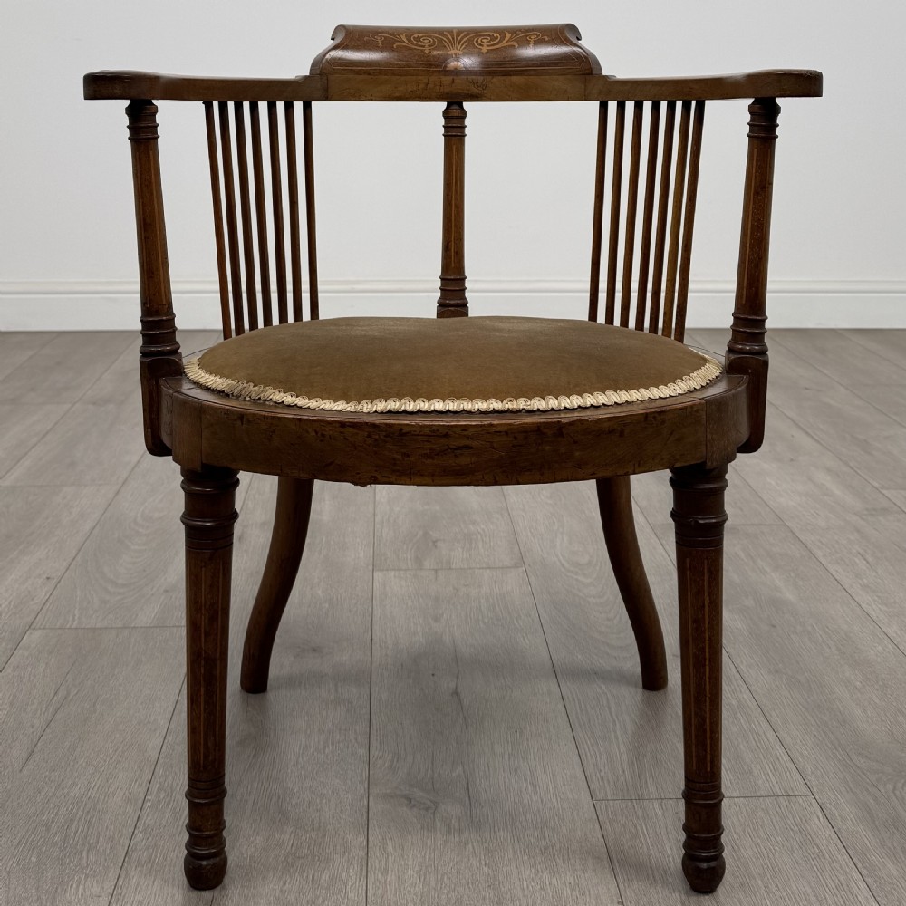 Antique 20th Century Fine Quality Inlaid Tub Chair In Mahogany  View IX
