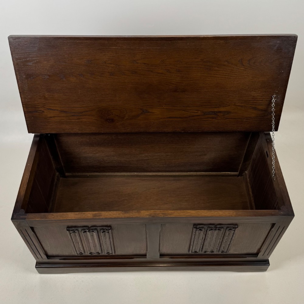 Antique 20th Century Linenfold Blanket Box In Oak View XI
