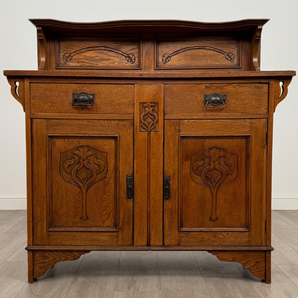Antique 20th Century Art Nouveau Style Sideboard In Oak 