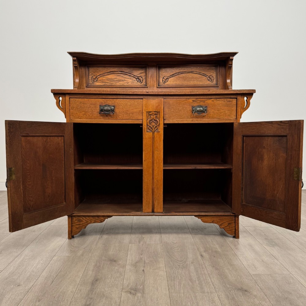 Antique 20th Century Art Nouveau Style Sideboard In Oak  View II