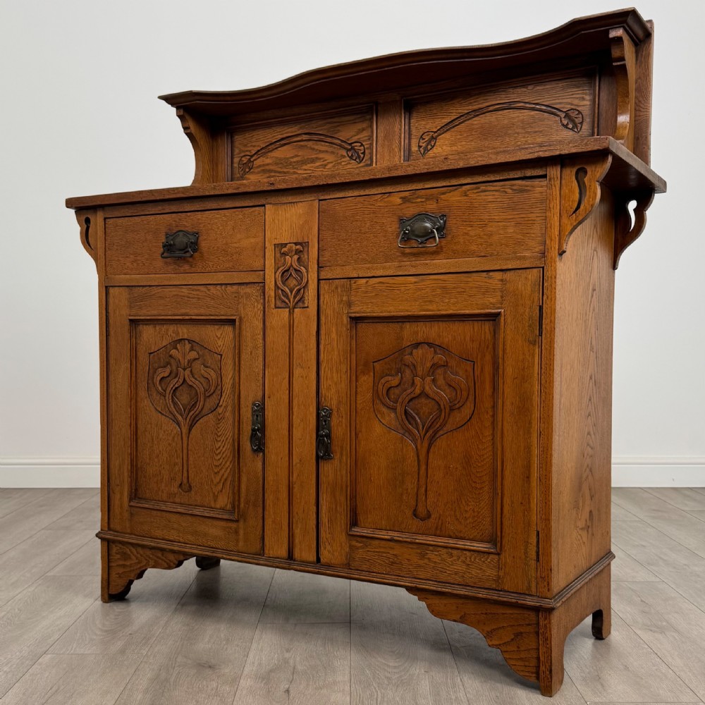 Antique 20th Century Art Nouveau Style Sideboard In Oak  View III