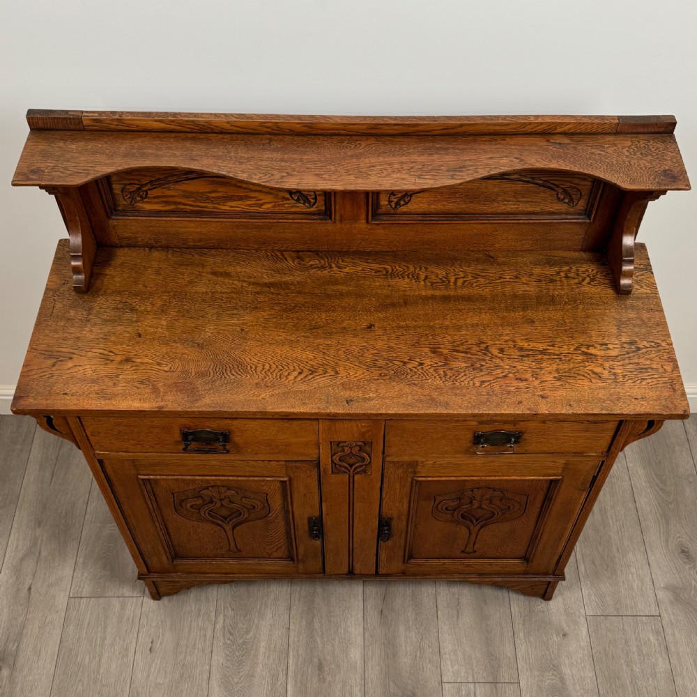 Antique 20th Century Art Nouveau Style Sideboard In Oak  View X