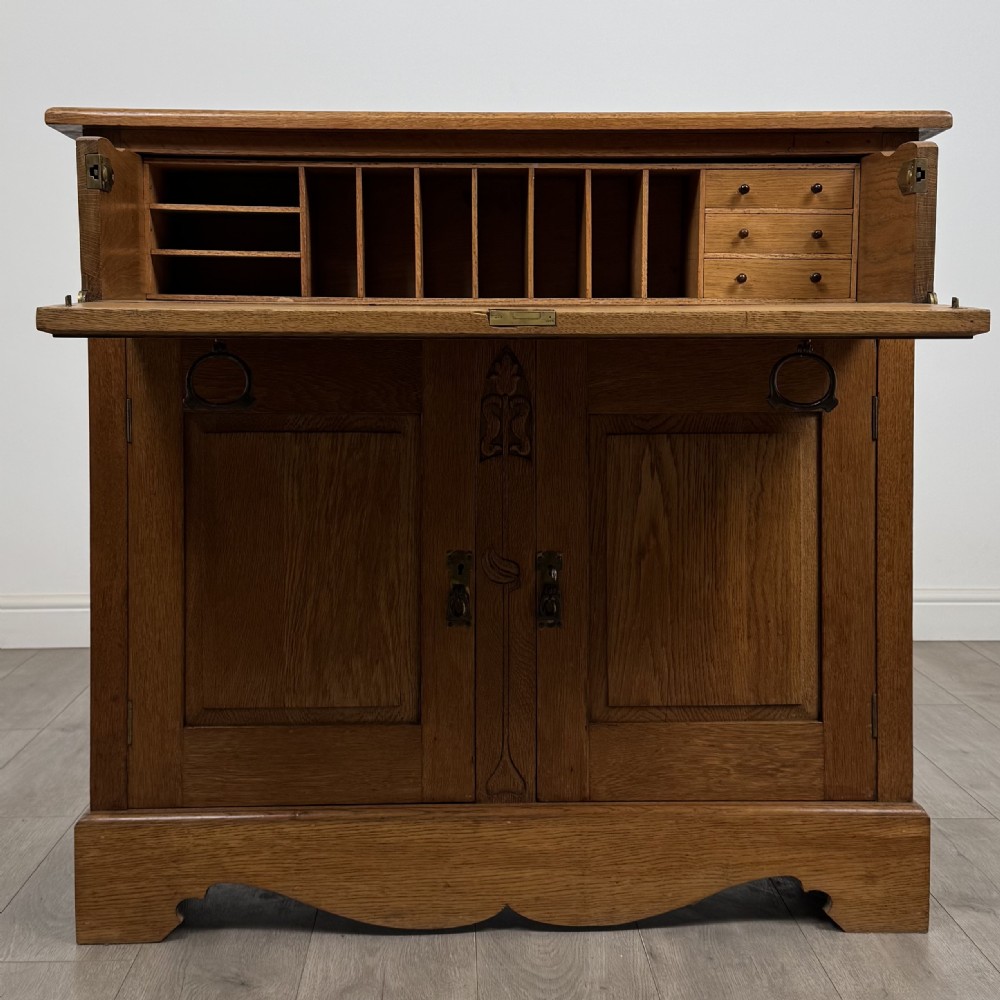 Antique 20th Century Arts & Crafts Secretaire In Golden Oak  View II