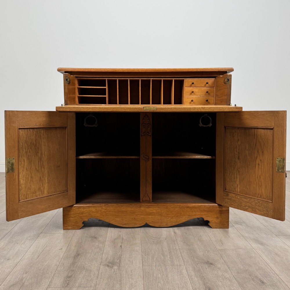 Antique 20th Century Arts & Crafts Secretaire In Golden Oak  View XIV