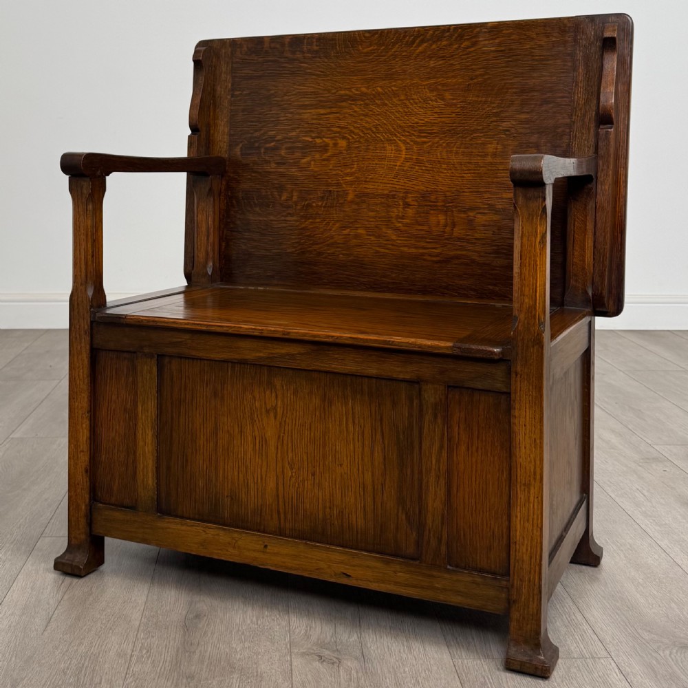 Antique 20th Century Good Quality Monks Bench In Oak  View III