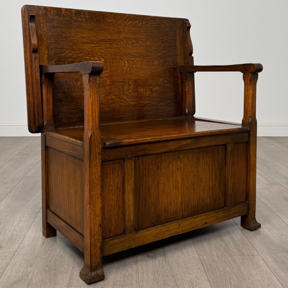 Antique 20th Century Good Quality Monks Bench In Oak  View X