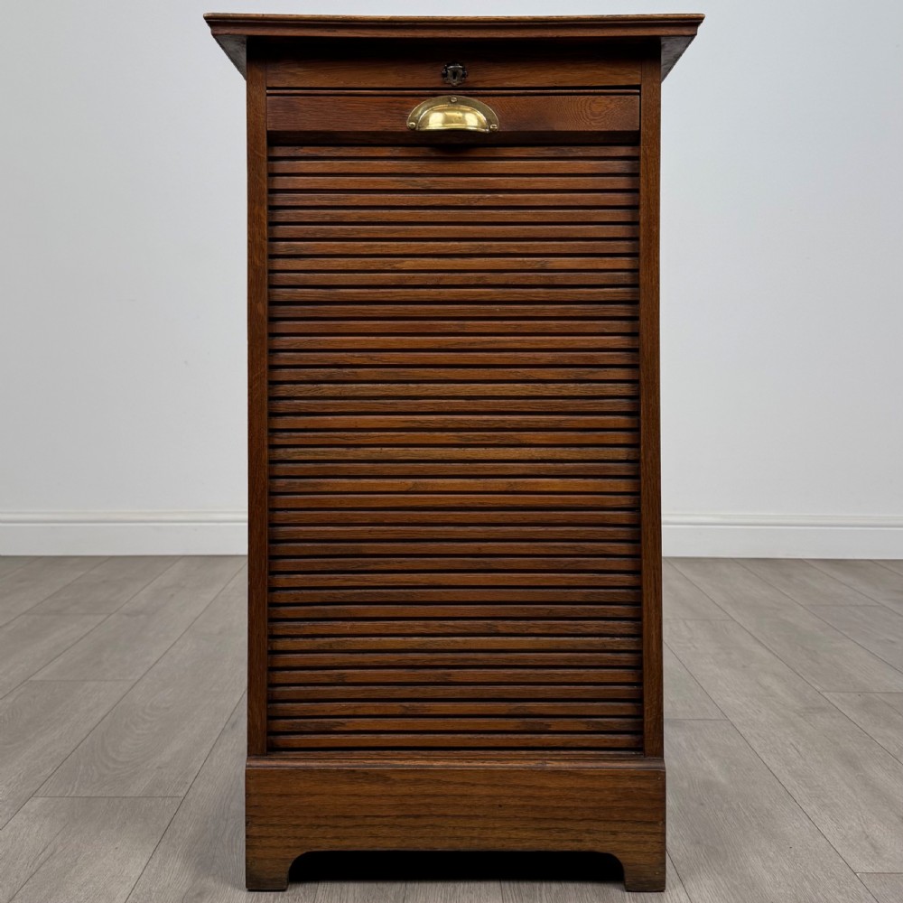  Antique 20th Century Small Tambour Front Cabinet In Oak