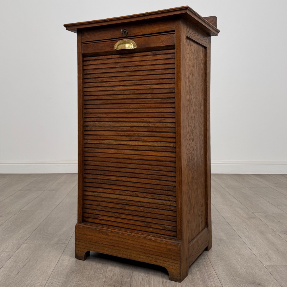  Antique 20th Century Small Tambour Front Cabinet In Oak View III