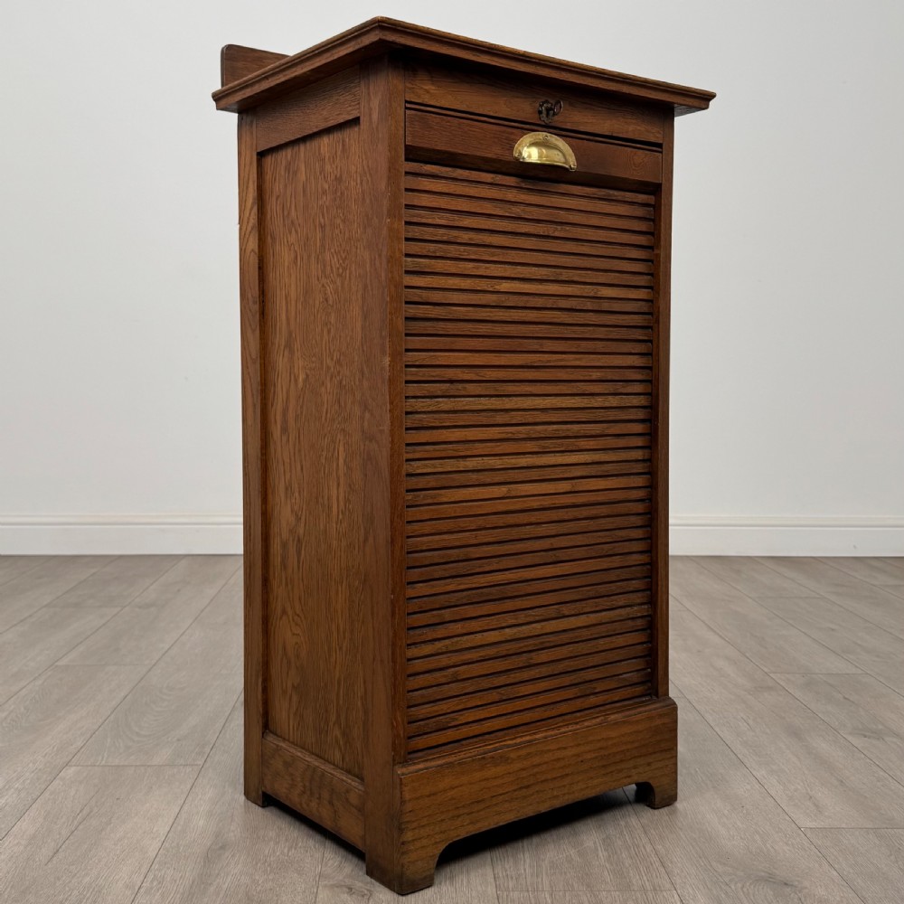  Antique 20th Century Small Tambour Front Cabinet In Oak View IX