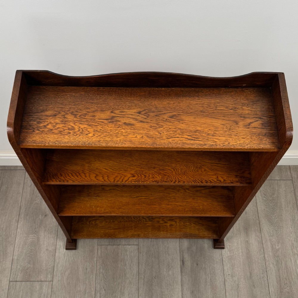 Antique 20th Century Good Quality Open Bookcase In Oak  View IX