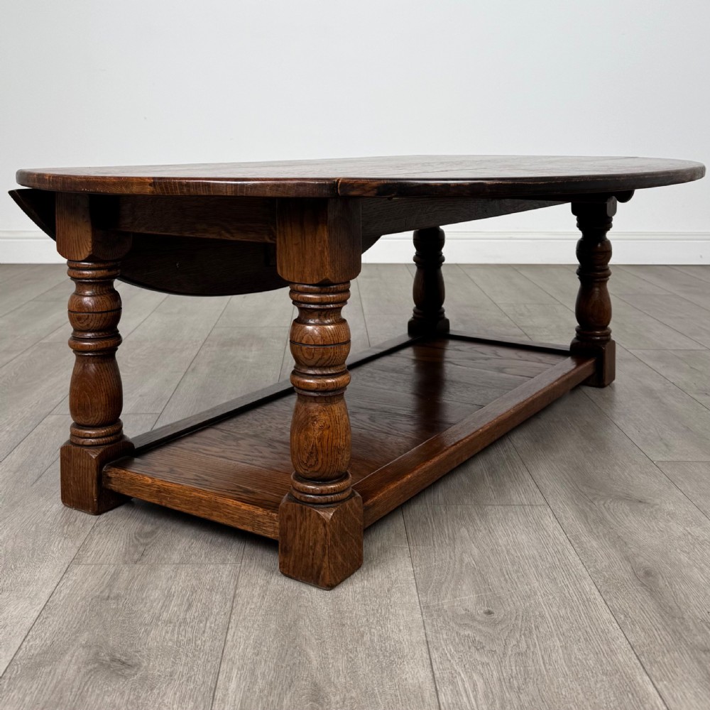 Antique 20th Century Good Quality Drop Leaf Coffee Table In Oak  View IV