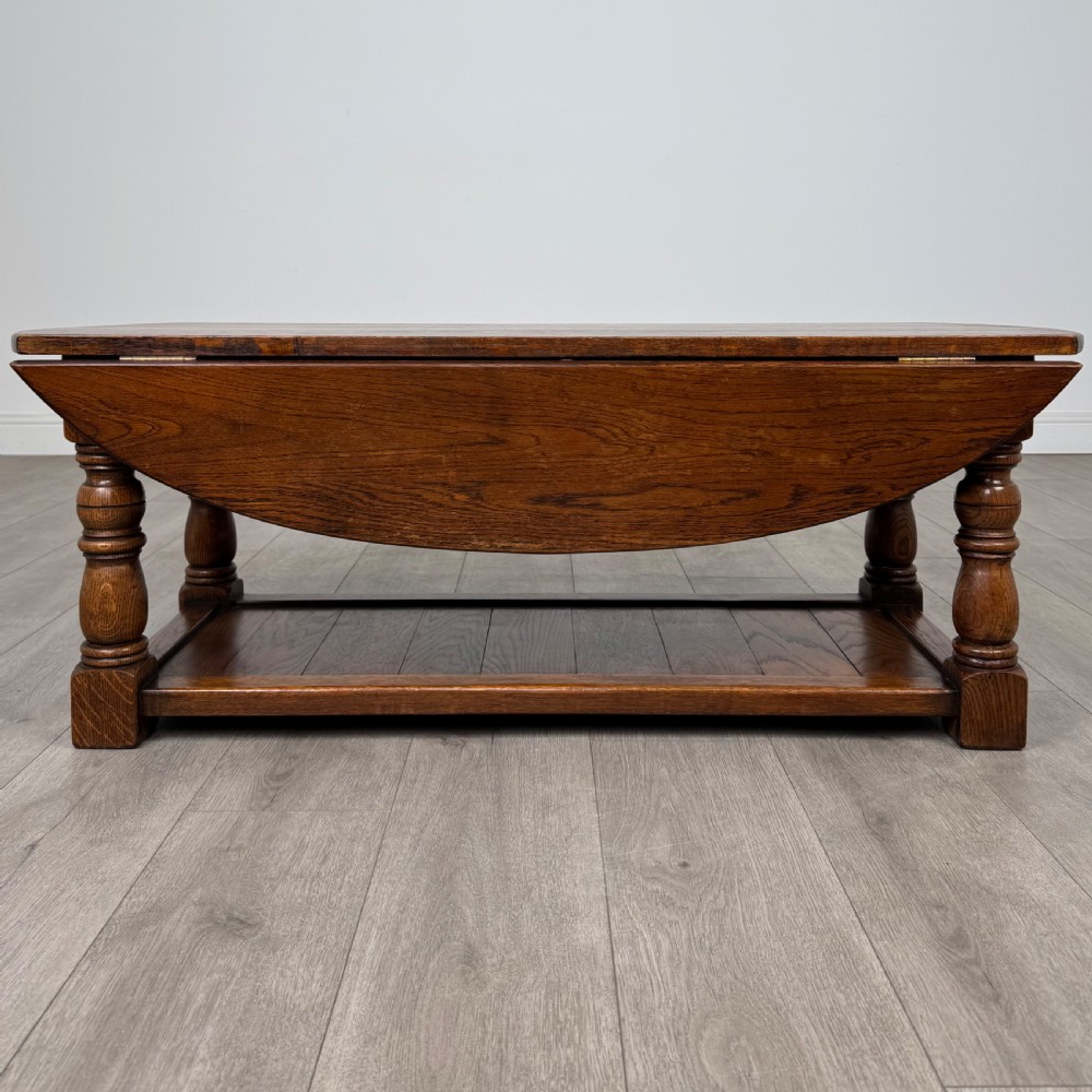Antique 20th Century Good Quality Drop Leaf Coffee Table In Oak  View V